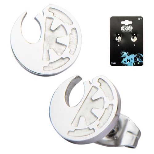 Star Wars Rogue One Rebel Alliance and Galactic Empire Symbol Cut Out Stainless Steel Stud Earrings